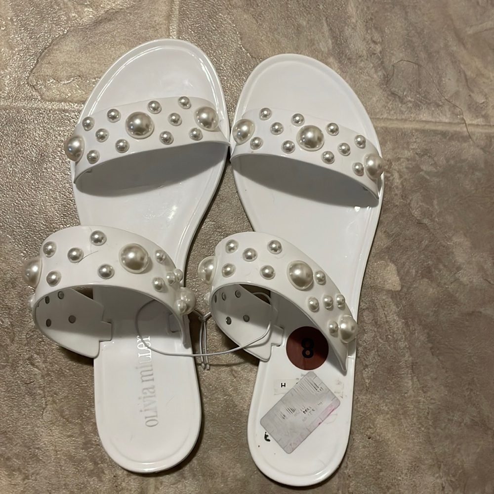 Olivia Miller white Pearl sandal slides